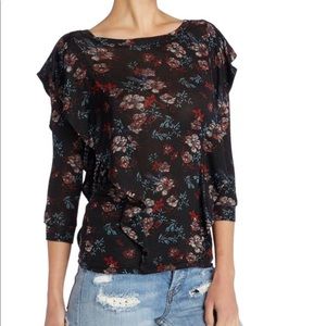 Free People 3/4 Sleeve Floral Top with Ruffles